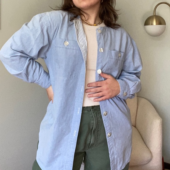 Vintage Chambray Collarless Smock Oversized Button Down - Picture 7 of 11